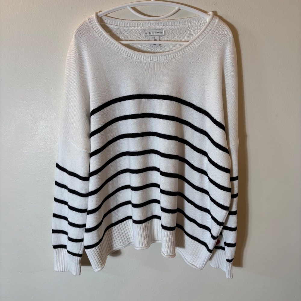 Cupcakes and Cashmere White Black‎ Striped Love Heart Sleeve Sweater Size 2X